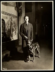 Blind Man and His Guide Dog on the Sidewalk in Front of the New York Association for the Blind, 111 East 59th Street, New York